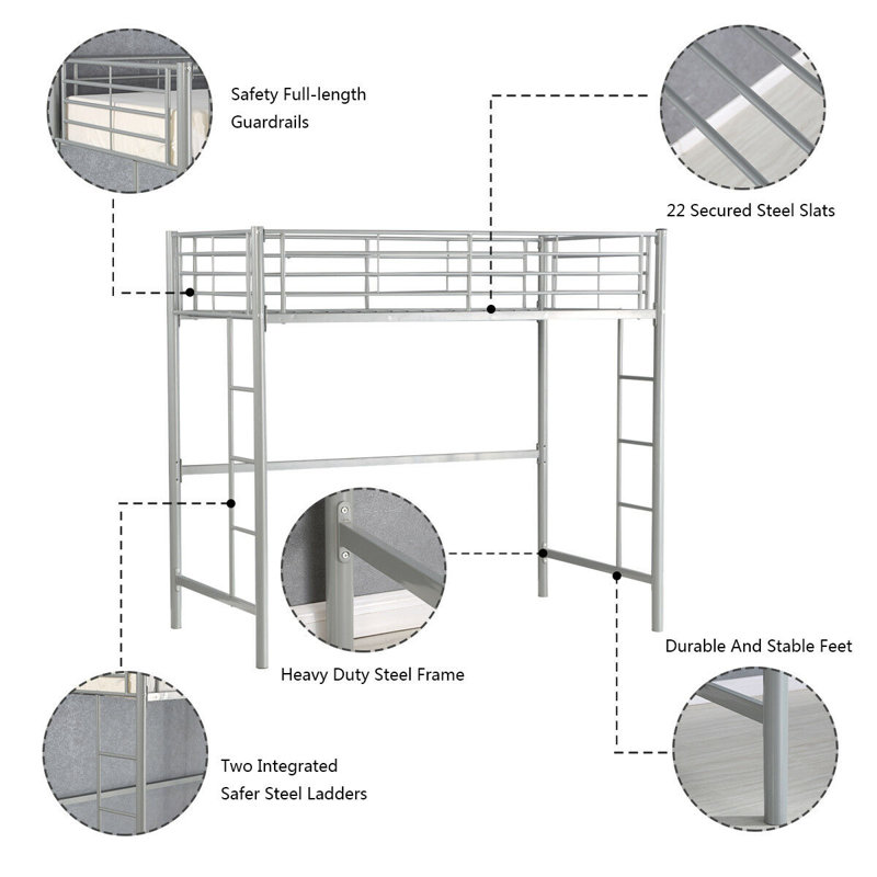 Loft Bed with Built-in Ladder Included, Silver
