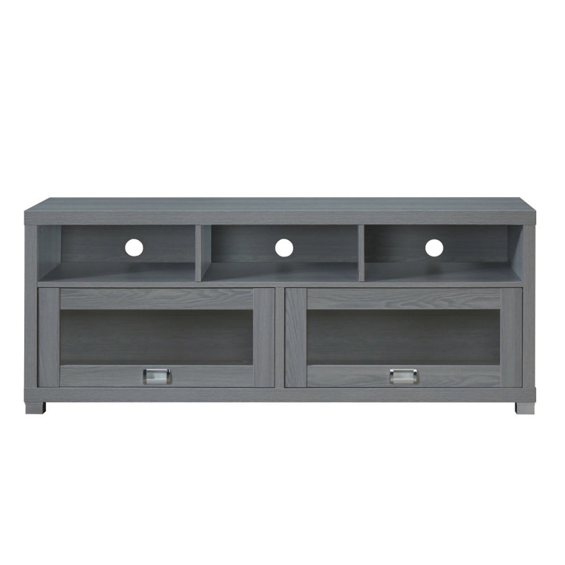 Grey Tv Stand For 65 Inch Tv With Glass Cabinet & Cord Management