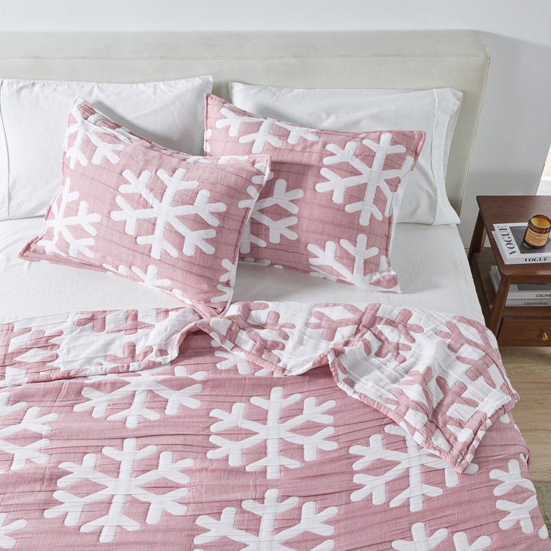 Ensemble de courtepointe réversible flocon de neige, Courtepointe simple TG + 1 taie décorative standa