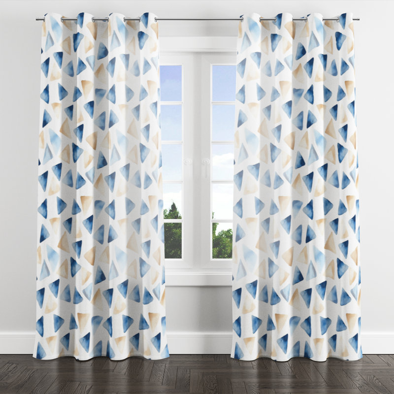Coastal Room Darkening Curtains - Abstract Brackmann Grommet Curtain - 1 Panel, 52" W x 84" L, Silver Grommets