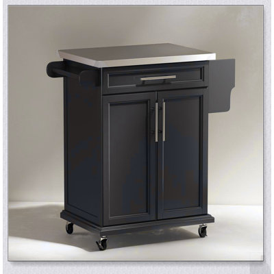 Versatile Rolling Kitchen Cart with Stainless Steel Countertop, Drawer, Towel Rack, and Spice Rack for Efficient Food Prep and Storage