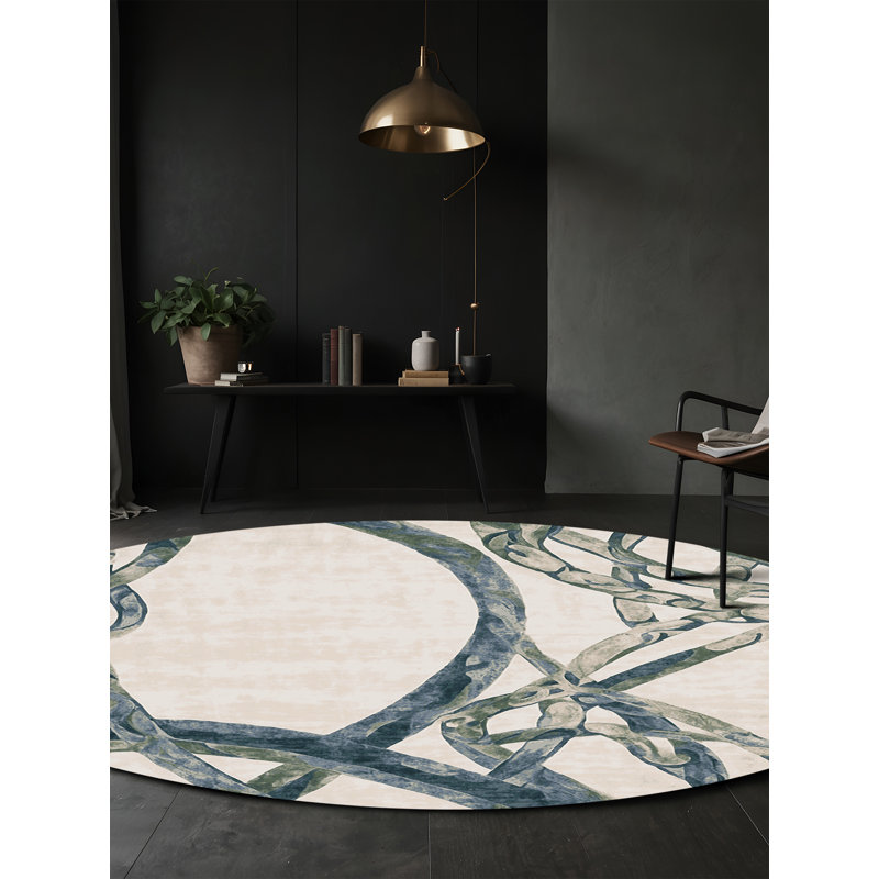 Machine Washable Beige Area Rug, Round 6'