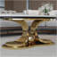 Table basse 49,2 "en faux marbre moderne avec plateau en pierre frittée, table de salon avec base en acier inoxydable