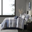Très grande literie bleu marine - 7 pièces de luxe avec coussins décoratifs plissés, lavable à la machine, rayé, brodé,