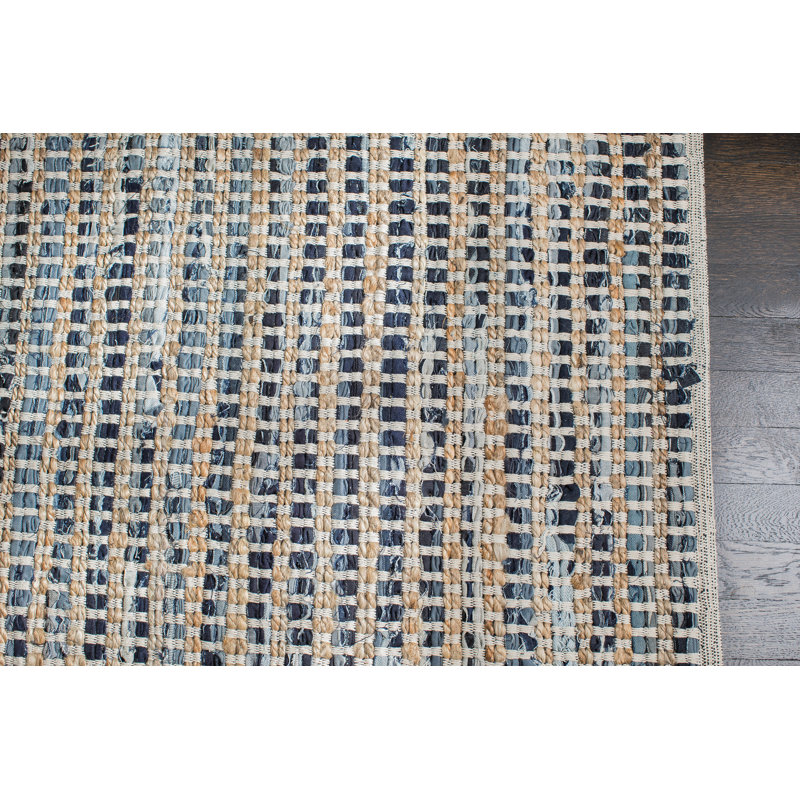 Handmade Blue Cotton Braided Rectangular Area Rug