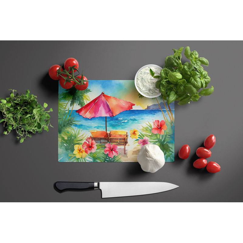 Hawaii Hawaiian Hibiscus in Watercolor Glass Cutting Board Large