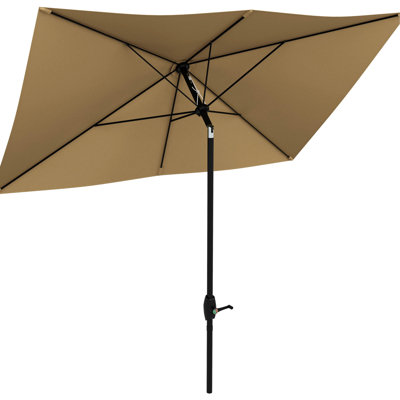 6.5' X 10' Rectangular Patio Sun Umbrella, Outdoor Table Shade With Easy Crank, Tilt, Coffee, 50 Shelter User- Crank And