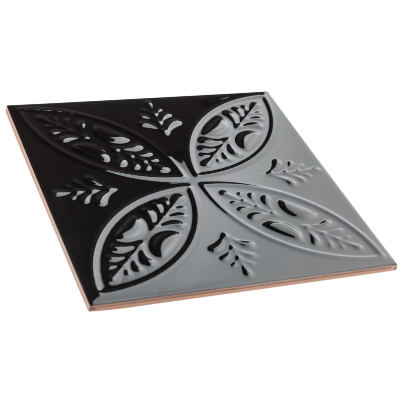 Trend 8" x 8" Ceramic Patterned Wall Tile, Black