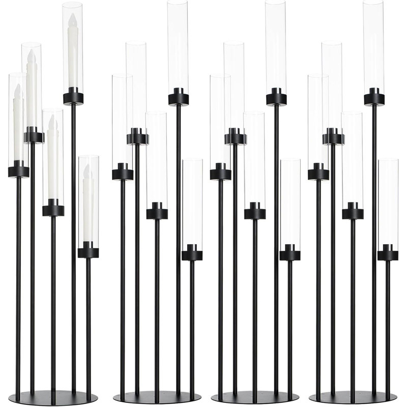 5 Arm Black Candle Holder For Wedding Table,39.4'' Tall Candelabra With Acrylic Lampshade for Birthday Party Home Decoration Halloween Christmas Day 