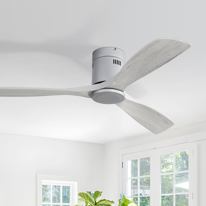 Ventilateur de plafond 3 pales Nicola, Finition argentée avec pales grises