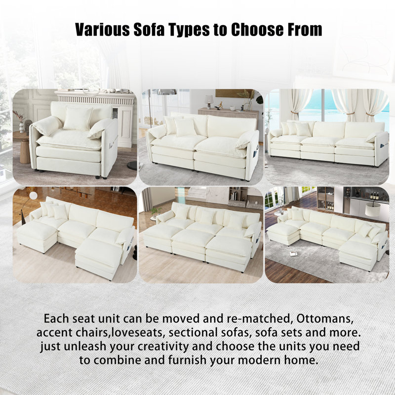 Modular Upholstered Sofa – Easy-Assembly Apartment Couch For Living Room, Plush Seating (Multiple Neutral Colors), Beige