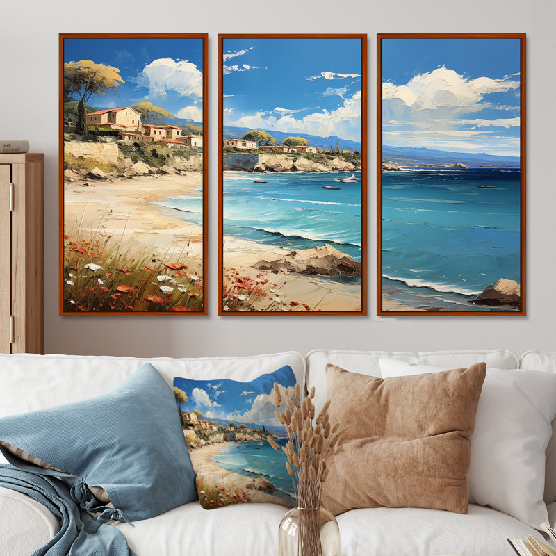 Amilynn - Ensemble de reproduction d'art mural plage, H 28 po x l 36 po x P 1 po, Cadre flottant brun