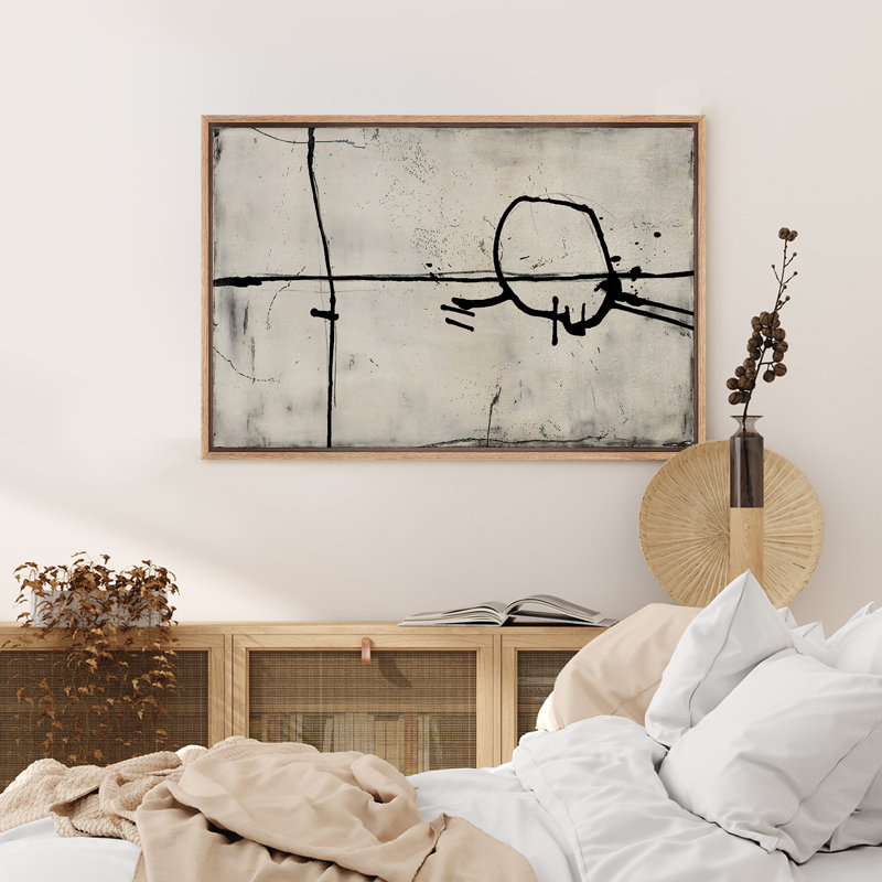 Abstrait beige, ligne noire, art neutre, minimaliste, art mural moderne, décoration de salon, Naturel, H 24 po x l 36 po
