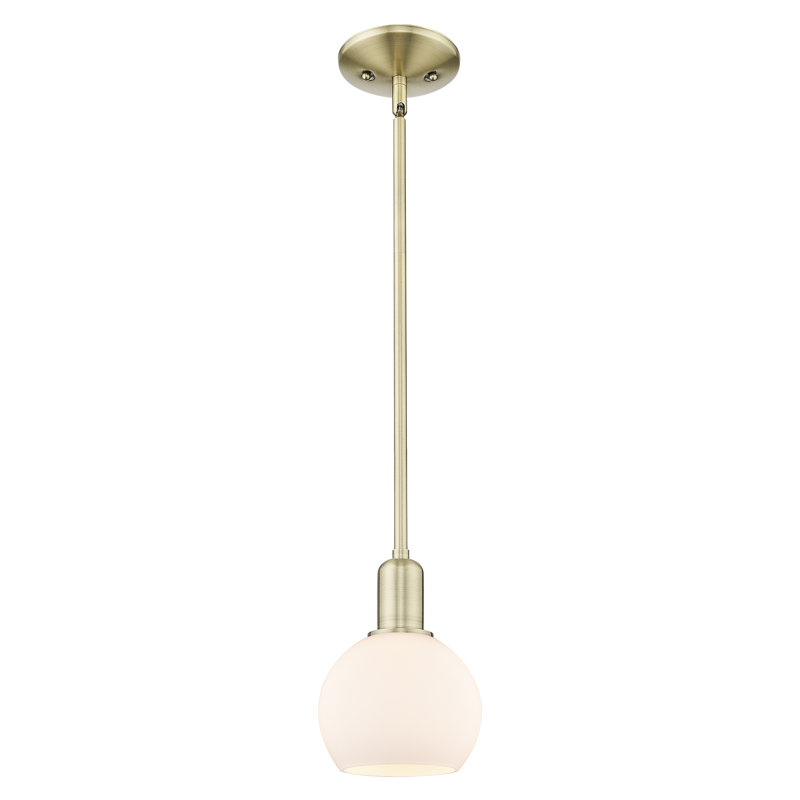 Mini-luminaire suspendu 1 lumière Arcadia - Athens, H 4,88 po x l 5,88 po x P 5,88 po, Blanc mat, Laiton antique