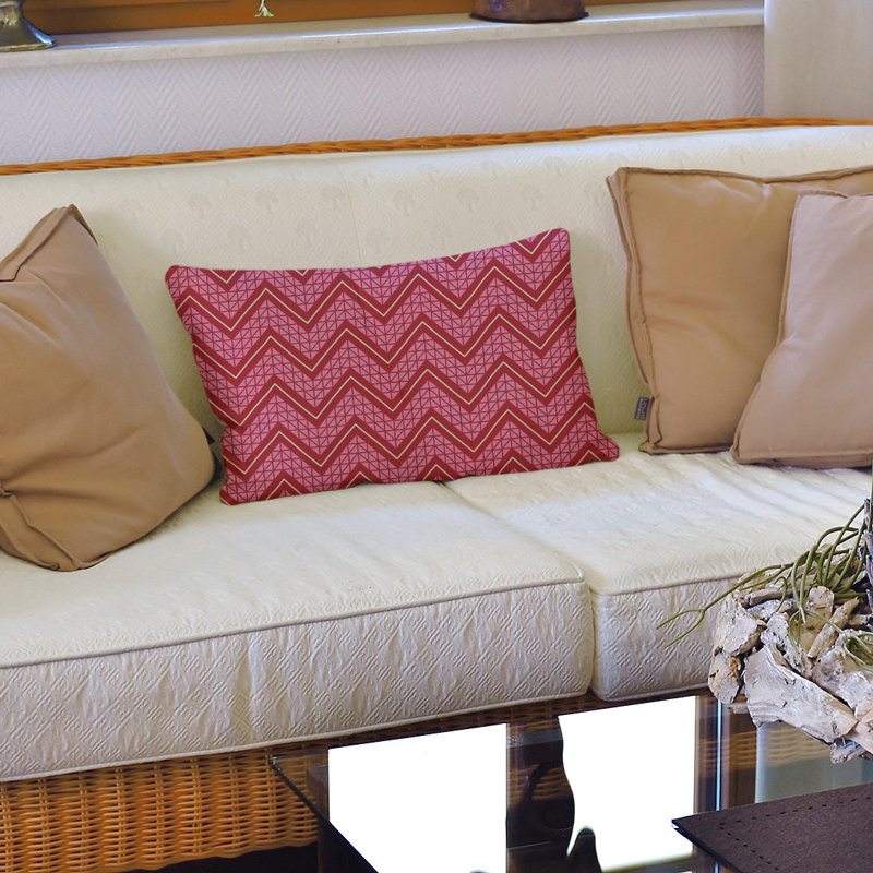 Coussin lombaire à chevrons 14 po, Rouge/jaune/rose