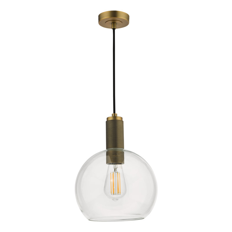 Nikolas 1LT SUSPENSION KNURLED CW ROUND CLEAR GLASS, Natural Brass