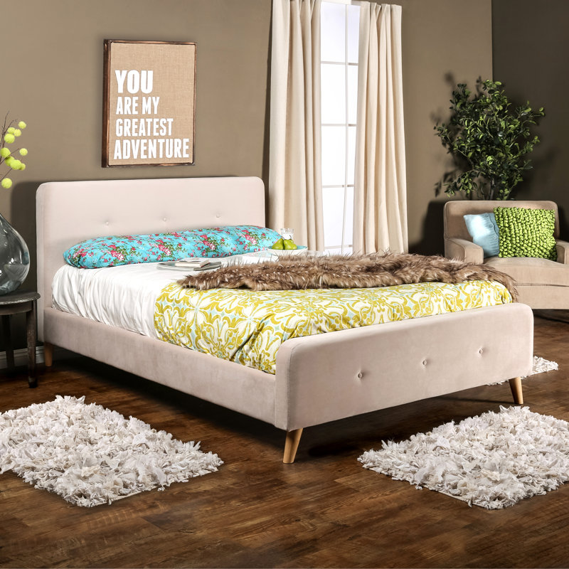 Upholstered Platform Bed, Queen, Beige