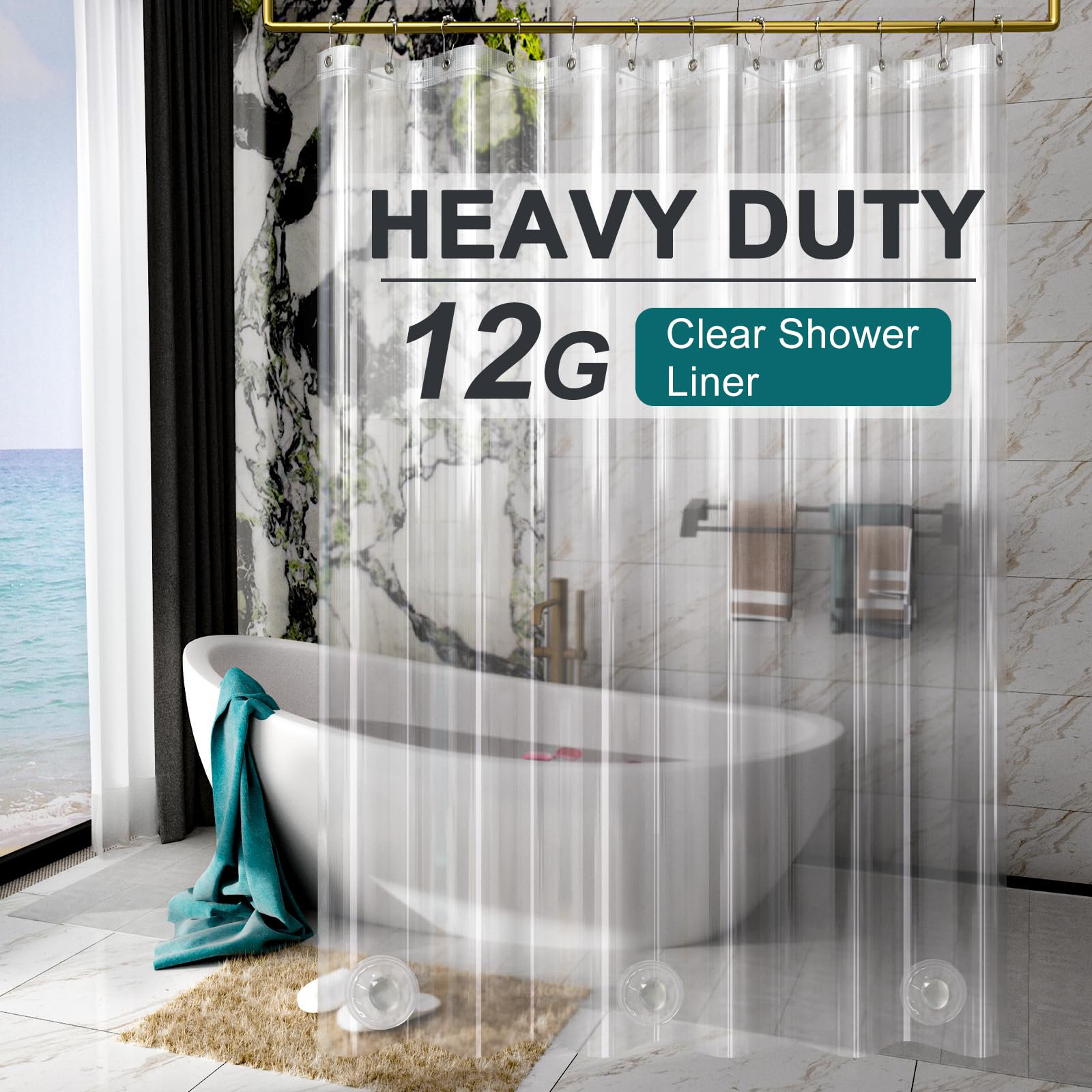 Latitude Run® Heavy Duty Shower Curtain Liner 12 Gauge, 72 X 96 Inches ...