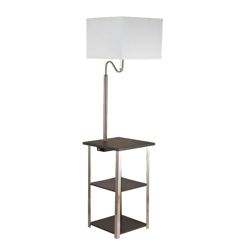 58" Tall Square Side Table Floor Lamp With USB Charging Port, Silver | Gift Idea