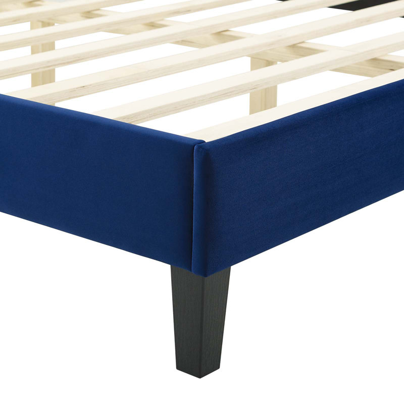 Modway Juniper Channel Tufted Performance Velvet Platform Bed, King, Navy