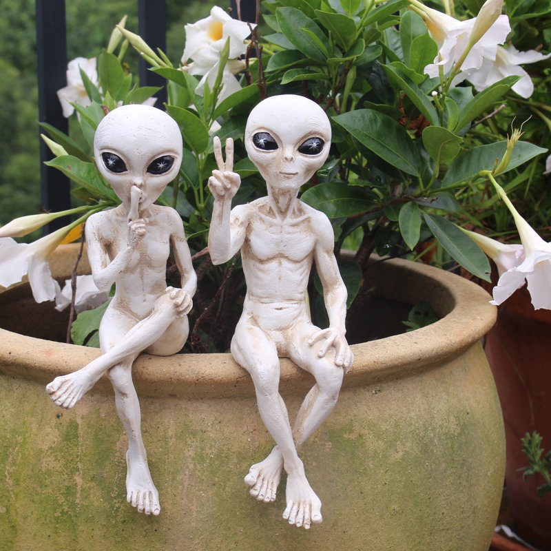 Ensemble de 2 statues de jardin Anketell, Blanc antique