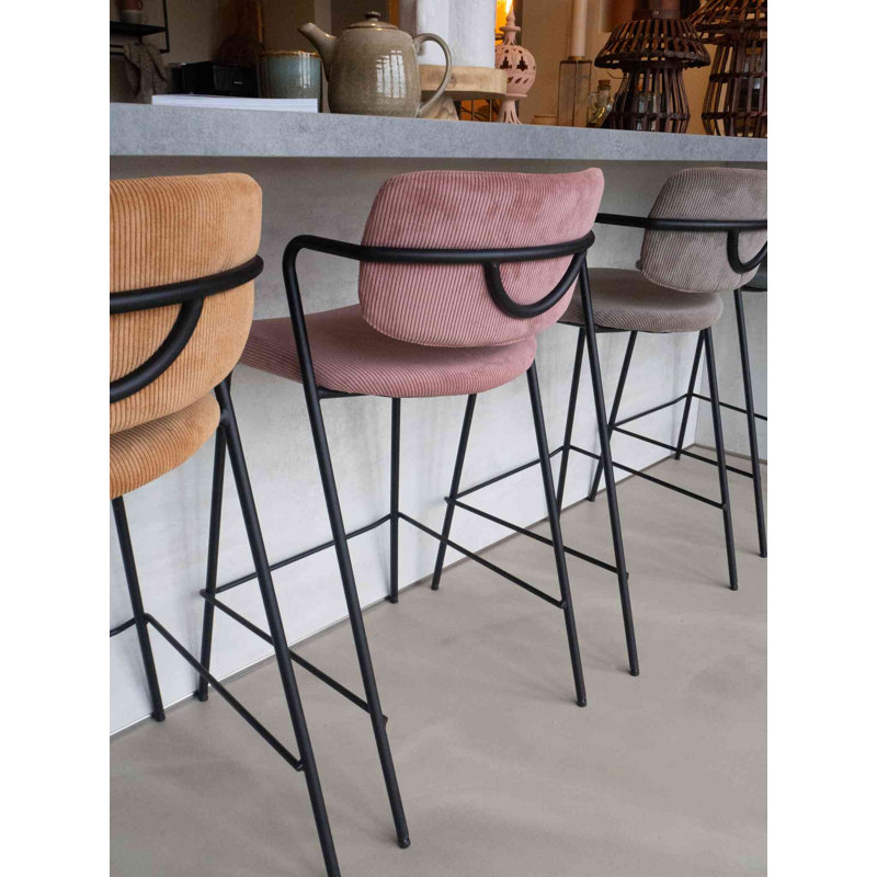 Manzanola Upholstered Velvet Bar Stool, Pink