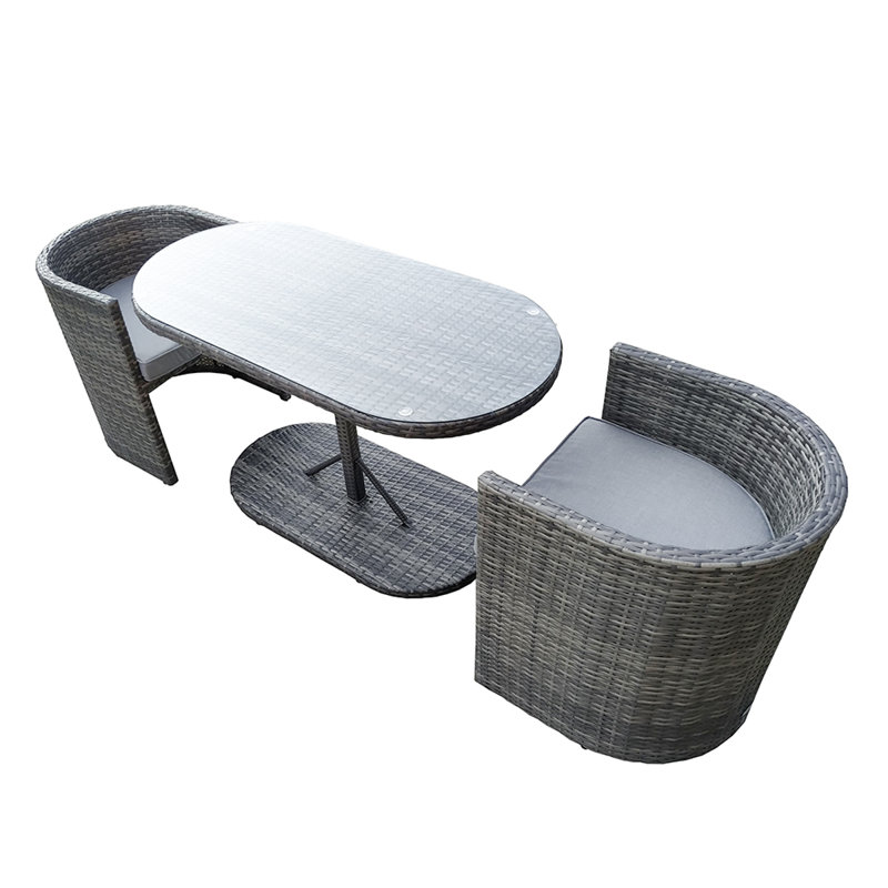 Pape 2 - Person Wicker Patio Dining Set with Oval Table , Cushions Included