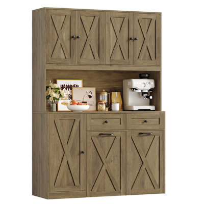 Large Capacity Push-Pull Trash Can Cabinet With Microwave Shelf,Free Standing Kitchen Storage Cabinet