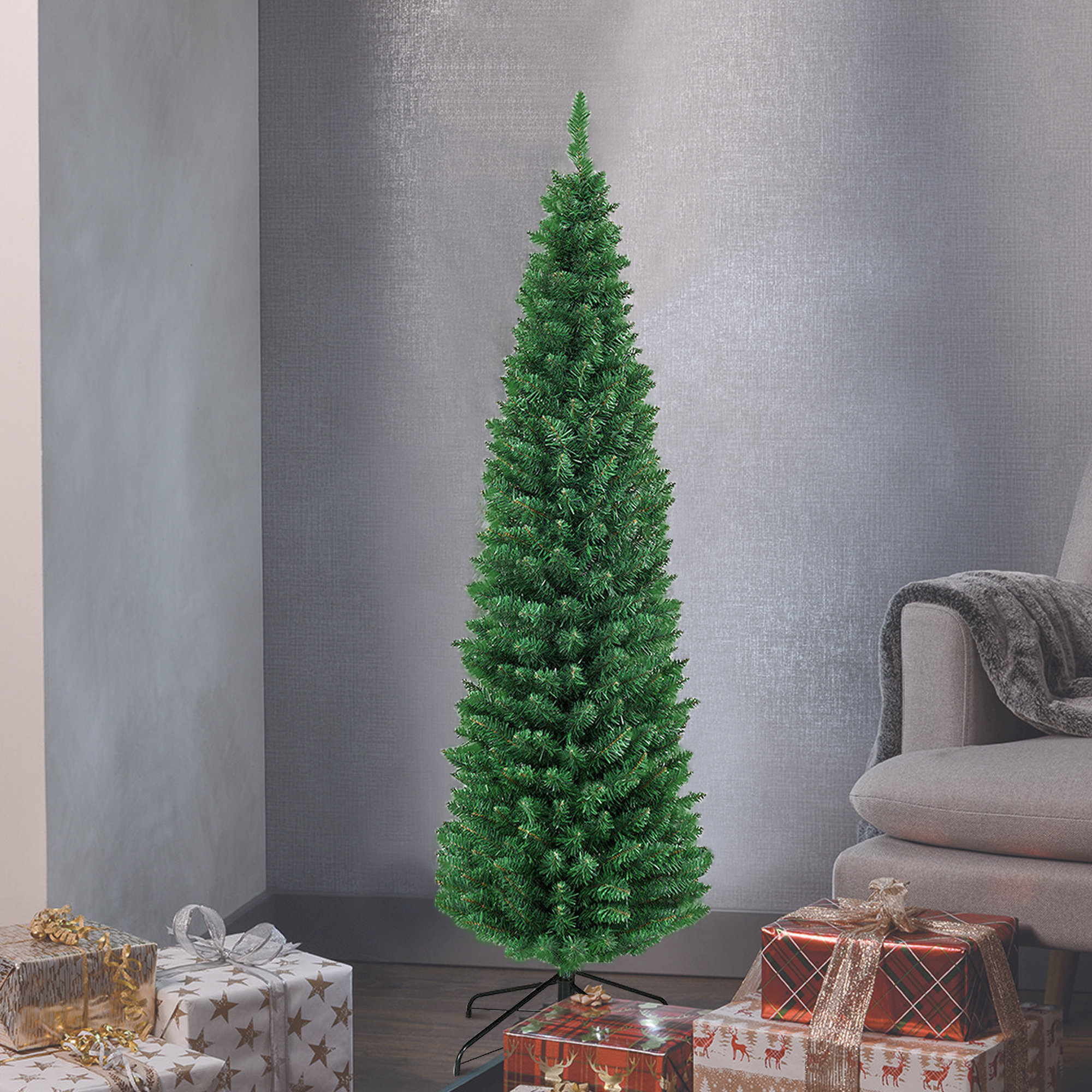 The Holiday Aisle® Slender Green Artificial Pine Christmas Tree ...