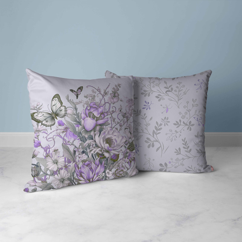 Indoor / Outdoor Square Cushion, 66cm H x 66cm W, Purple/Silver
