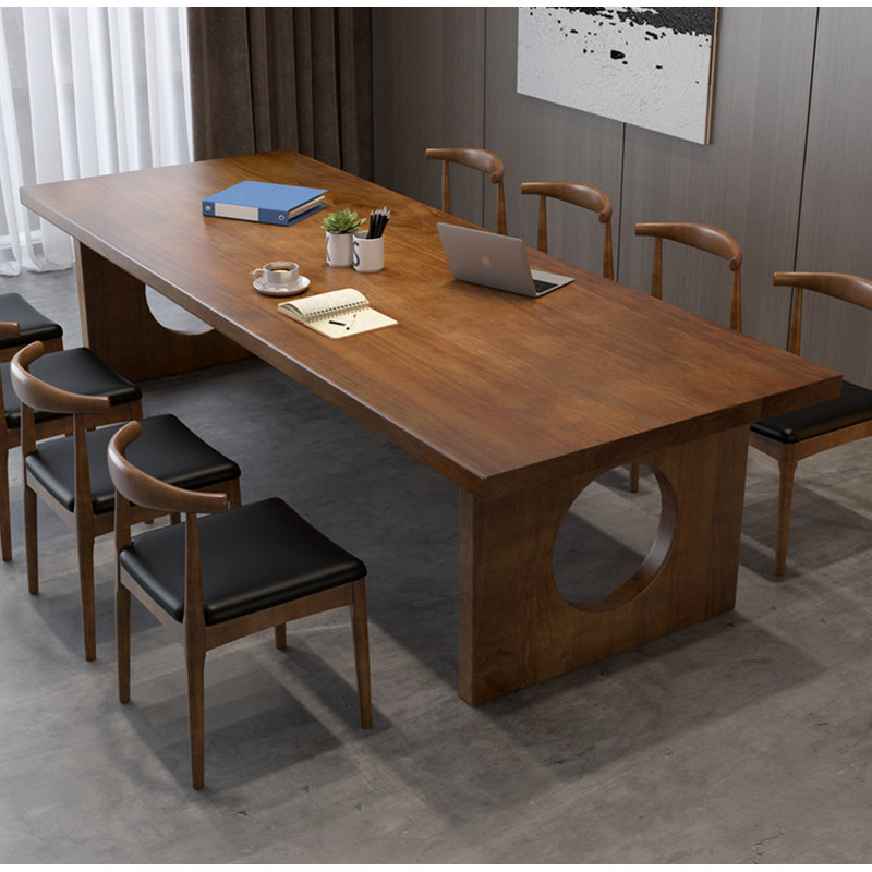 Bureau moderne en bois massif minimaliste avec pieds circulaires, H 29,53 po x l 78,74 po x P 31,5 po