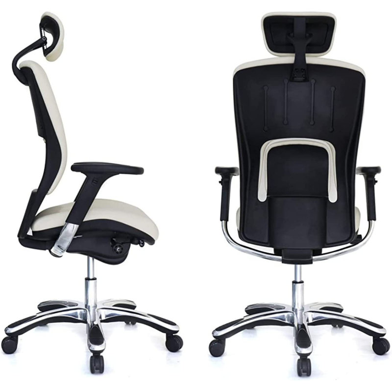 Genuine Leather Task Chair with Headrest, White