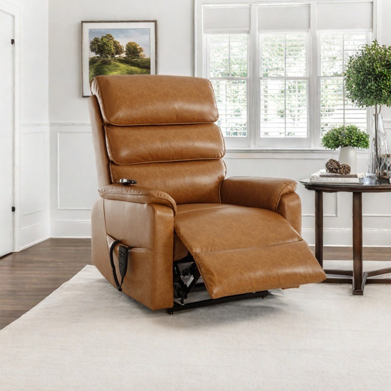 Aura Dual Motor Power Lift Recliner With Thick Back, 180° Flat Recline With Heat And Massage, Yellow Brown