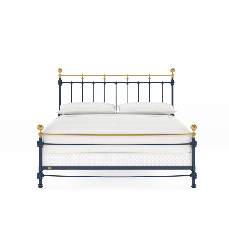 Lit en fer et laiton Excelsior, Très grand californien, Navy Blue/Antique Gold