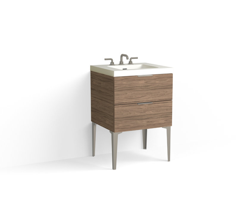 Avila 24" W Freestanding Single Bathroom Vanity with Dean Leg, Satin Nickel, Gloss White/8" Widespread, Nocino