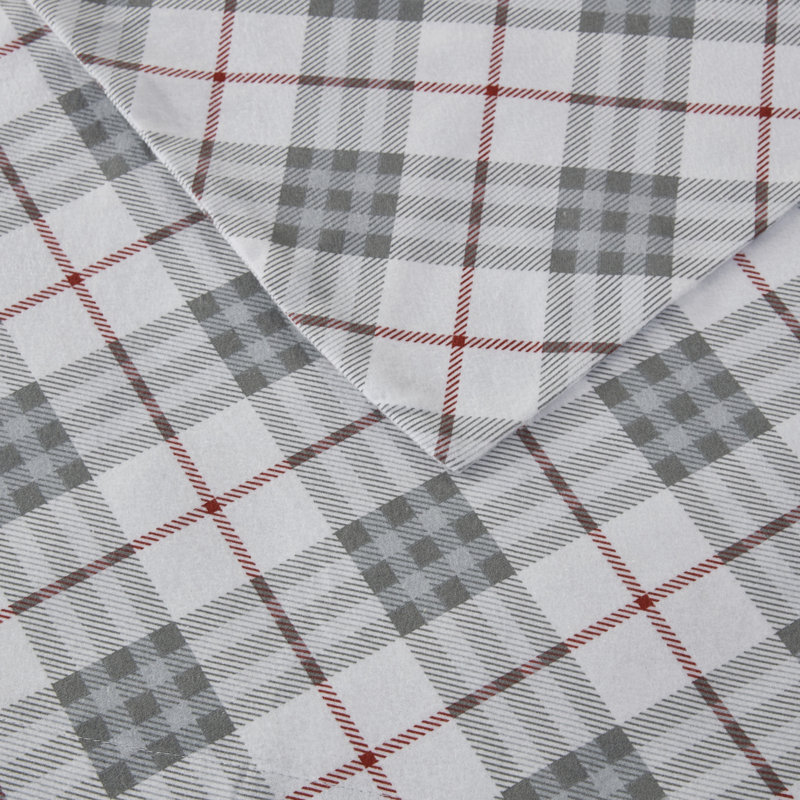 Cozy Flannel 100% Cotton Sheet Set, Queen Sheet Set with 2 Pillowcases, Red Plaid