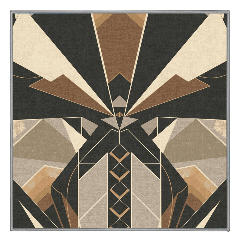 Machine Washable Ortencia Travelers Palm Art Deco Geometric Shapes Rug in Brown –  Binding, 3' Square