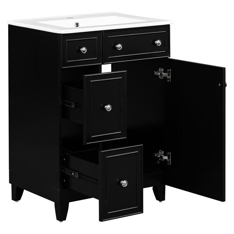 Meuble-lavabo de salle de bain 24 po - et meuble-lavabo pratique en céramique 24 po, Noir