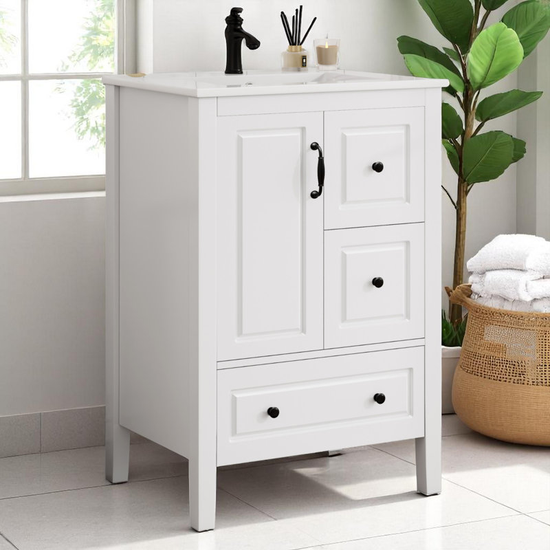 23.7'' Single Bathroom Vanity Set With Ceramic Top, White