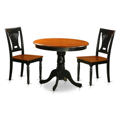 L'ensemble de meubles de salle à manger 3 pièces comprend une table de cuisine ronde avec piédestal et 2 chaises de salle à manger, 36 po x 36 po, noir et cerise