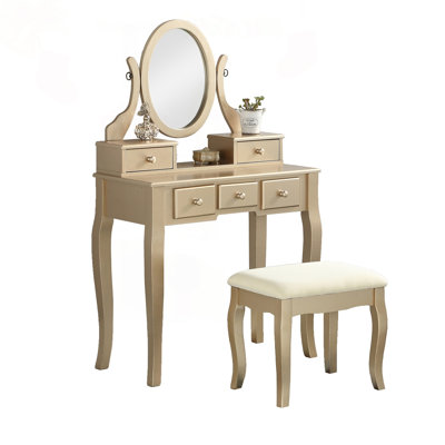 Spacious Vanity Set with Swivel Mirrors and 5 Storage Drawers