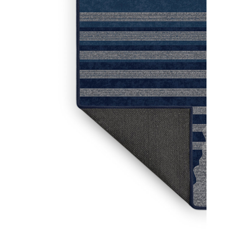 Soft Plush Eger Modern Rocket Launch Nautical Striped Area Rug in Blue – Navy Binding, 4x6