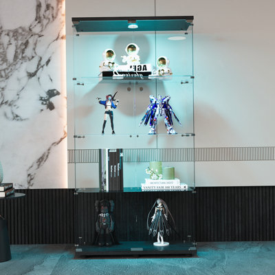 Vitrine à deux portes et 4 lumières DEL avec porte et bibliothèque au sol pour le bureau de la chambre à coucher, 64,7 po x 31,7 po x 14,3 po, noir