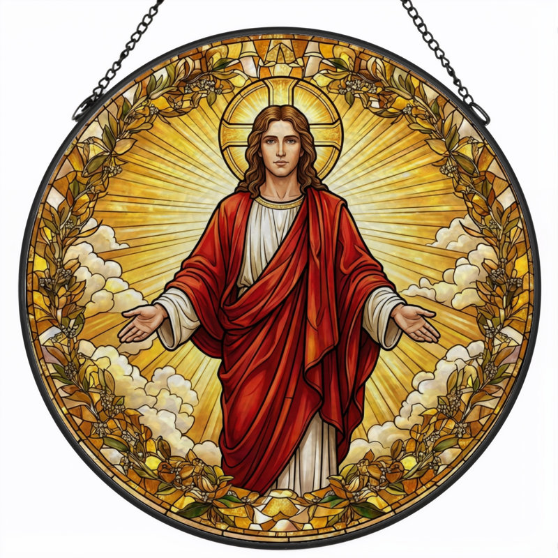 Jesus Christ Stained Glass Window Panel,12"H, H 12 po