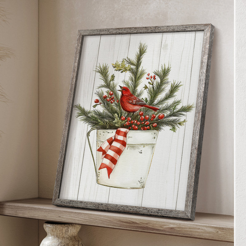 Reproduction encadrée de Noël avec art des fêtes de Noël - Bois massif, H 15 po x l 12 po