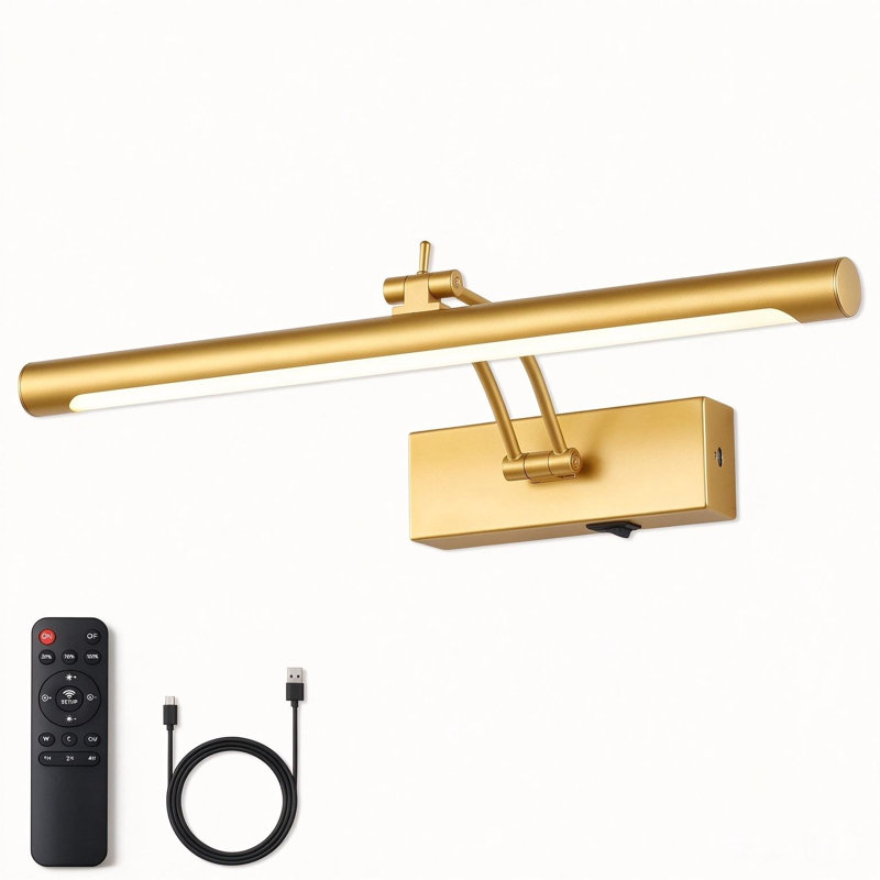 15.75 in. Brushed Gold LED Picture Light with Remote Control, Dimmable, Rotatable Design, Timer and Multiple Color Temperatures
