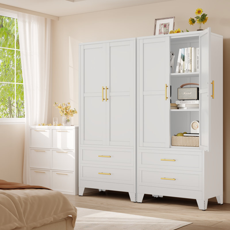 Armoire-penderie 71 po avec armoires et tiroirs, Blanc, 71" H x 32" W x 16" D