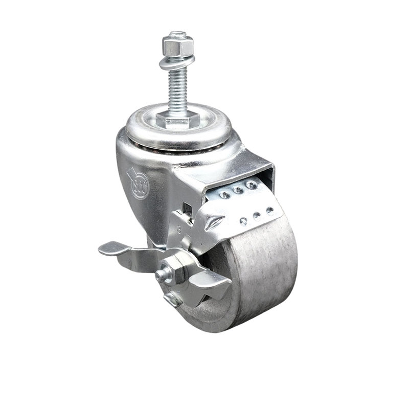 Roulette semi-pivotante en acier TS - roue de 3 po et tige de 10 mm avec frein