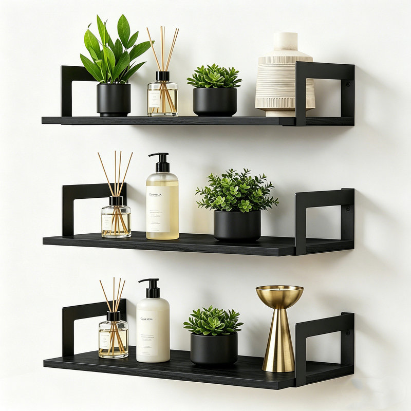 3 tablettes murales flottantes en bois massif 3 pièces, tablette murale robuste 17 x 8 pouces, support de rangement d'une capacité de 30 lb pour le bureau de la cuisine de la chambre à coucher