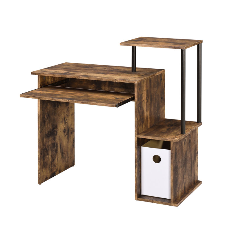 Bureau d'ordinateur en chêne vieilli et noir avec plateau pour clavier